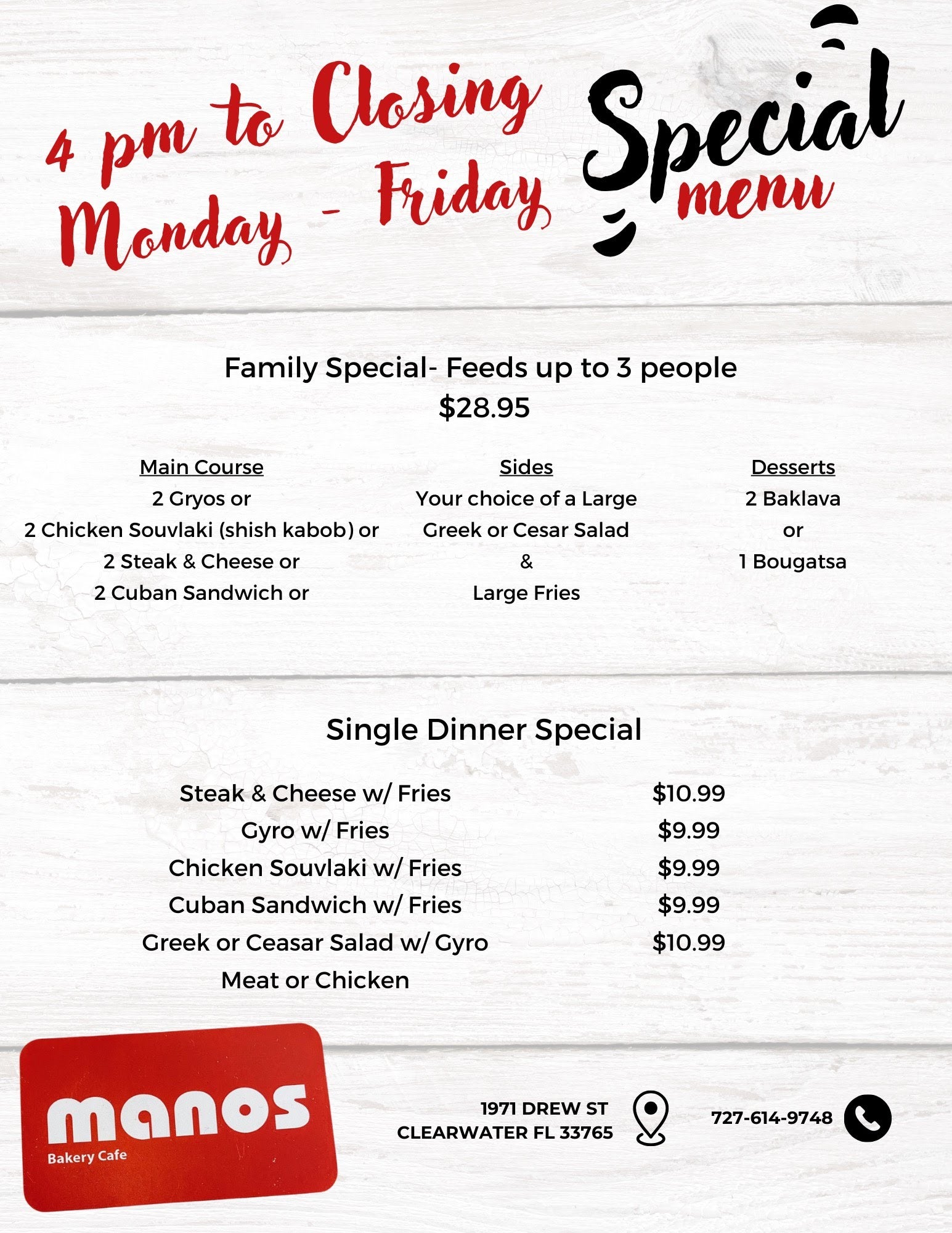 Family & Single Dinner Special's